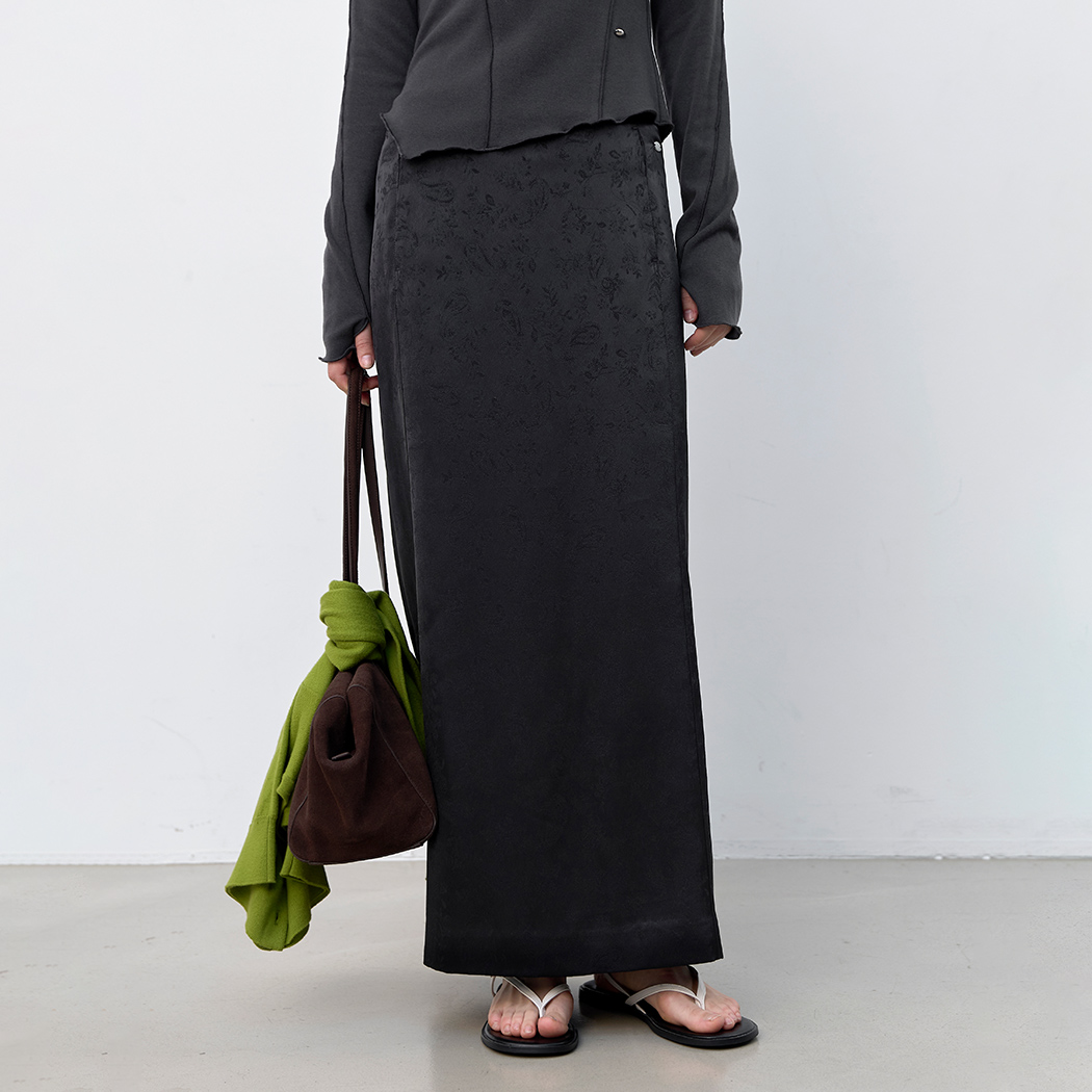 (SK-5151)JACQUARD SATIN H-LINE MAXI SKIRT