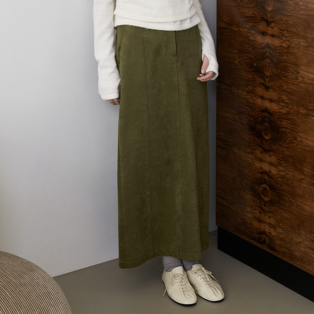 (SK-5138)SUEDE STRAIGHT FIT MAXI SKIRT