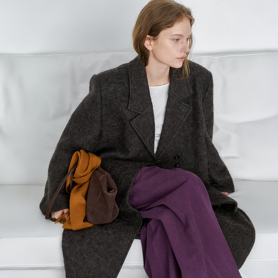 (CT-1497)OVERSIZED SEMI DOUBLE BREASTED COAT
