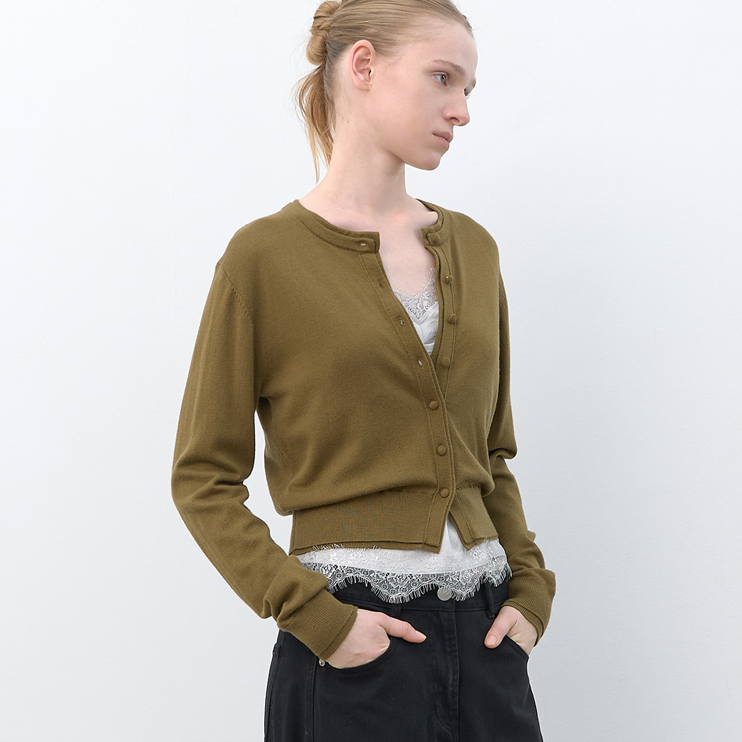 (CD-2284)CASHMERE BLENDED LAYERED KNIT CARDIGAN