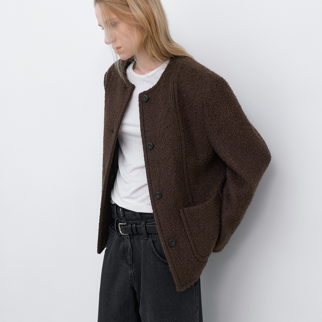 (JK-3080)BOUCLE ROUND NECK JACKET
