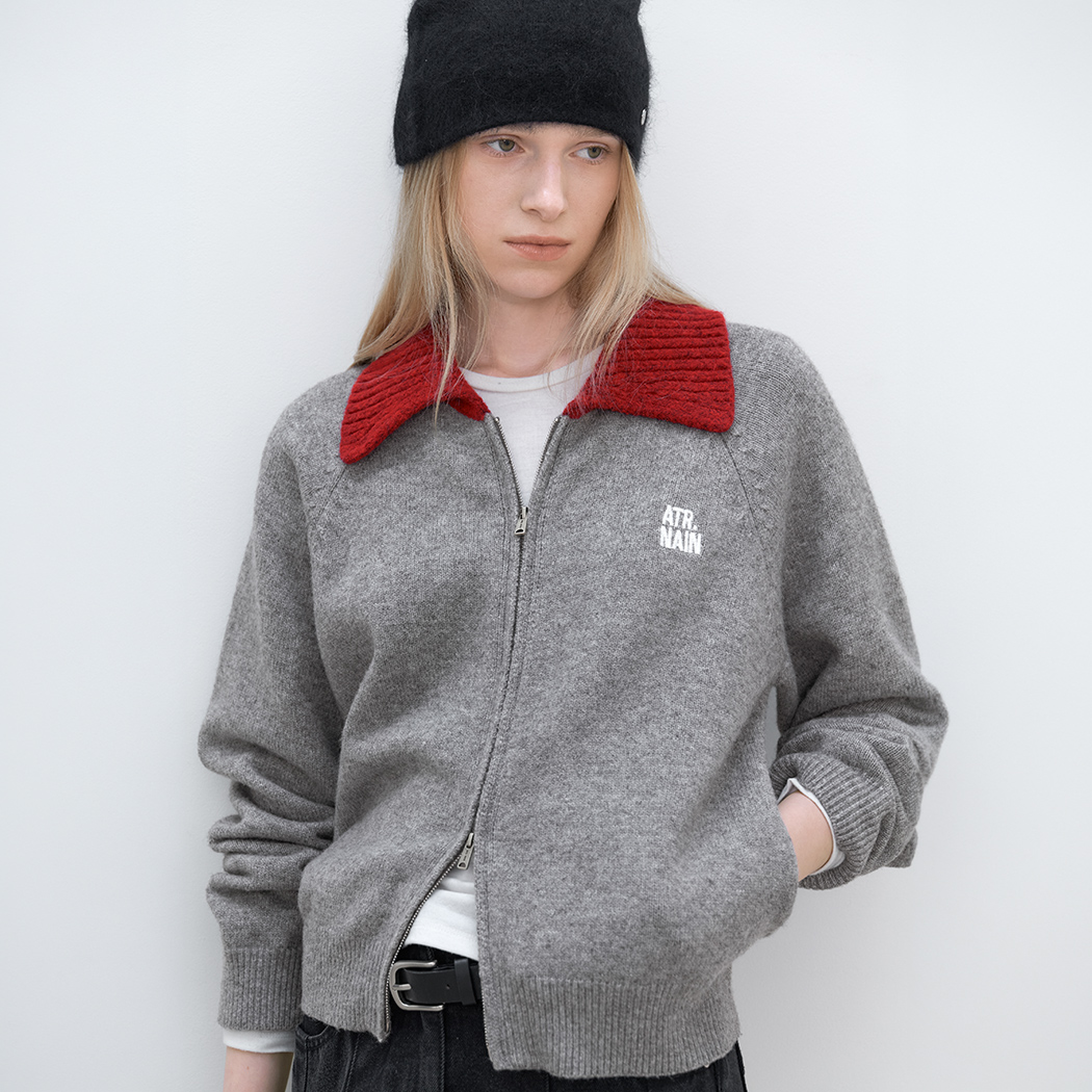 (CD-2291)COLOR POINT BLOUSON ZIP-UP KNIT