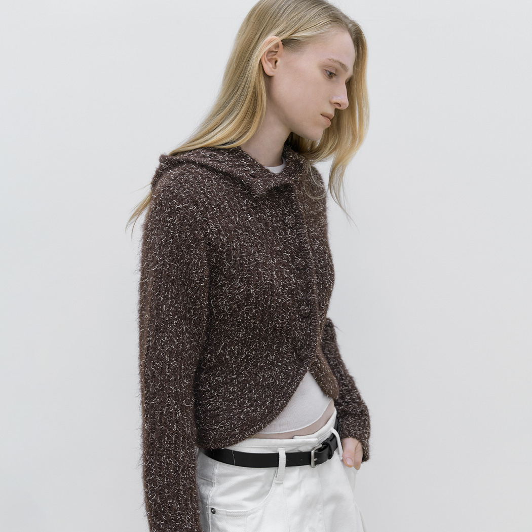 (CD-2290)FANCY YARN MIXED HOODIE CARDIGAN
