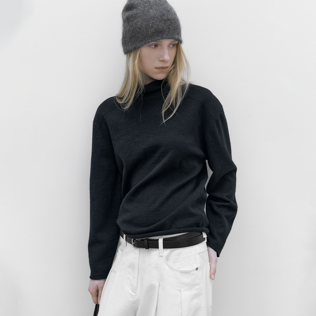 (T-7355)SOFT POWER SHOULDER TURTLE NECK KNIT