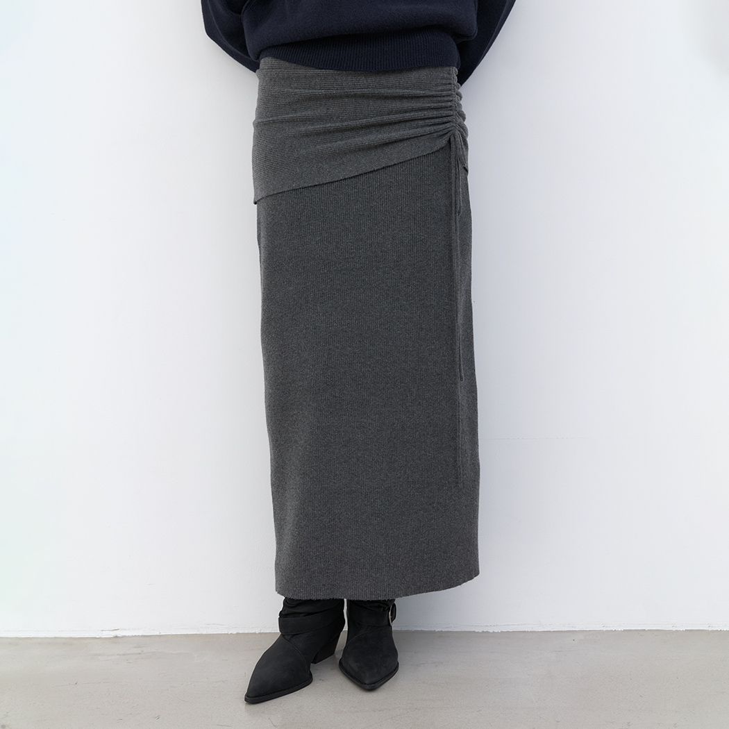 (SK-5144)SIDE SHIRRING DOUBLE KNIT SKIRT