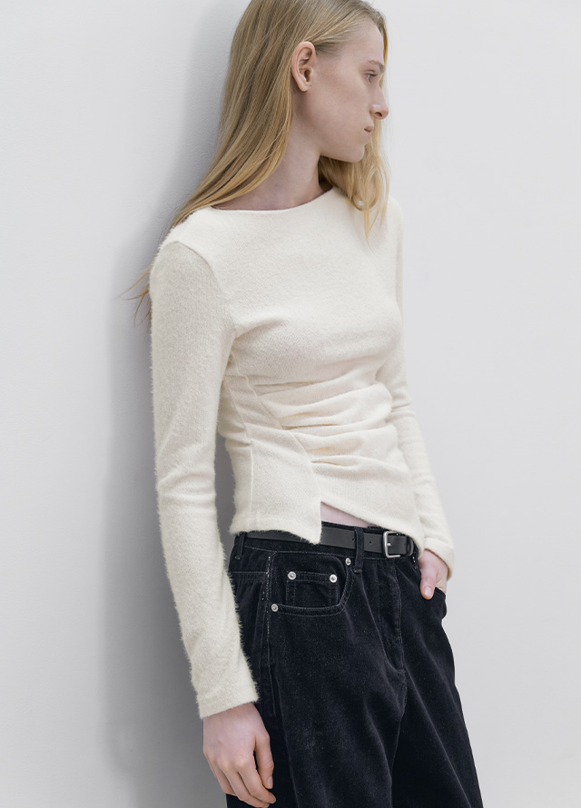 (PT-5837)WIDE STRAIGHT VELVET DENIM PANTS Korea