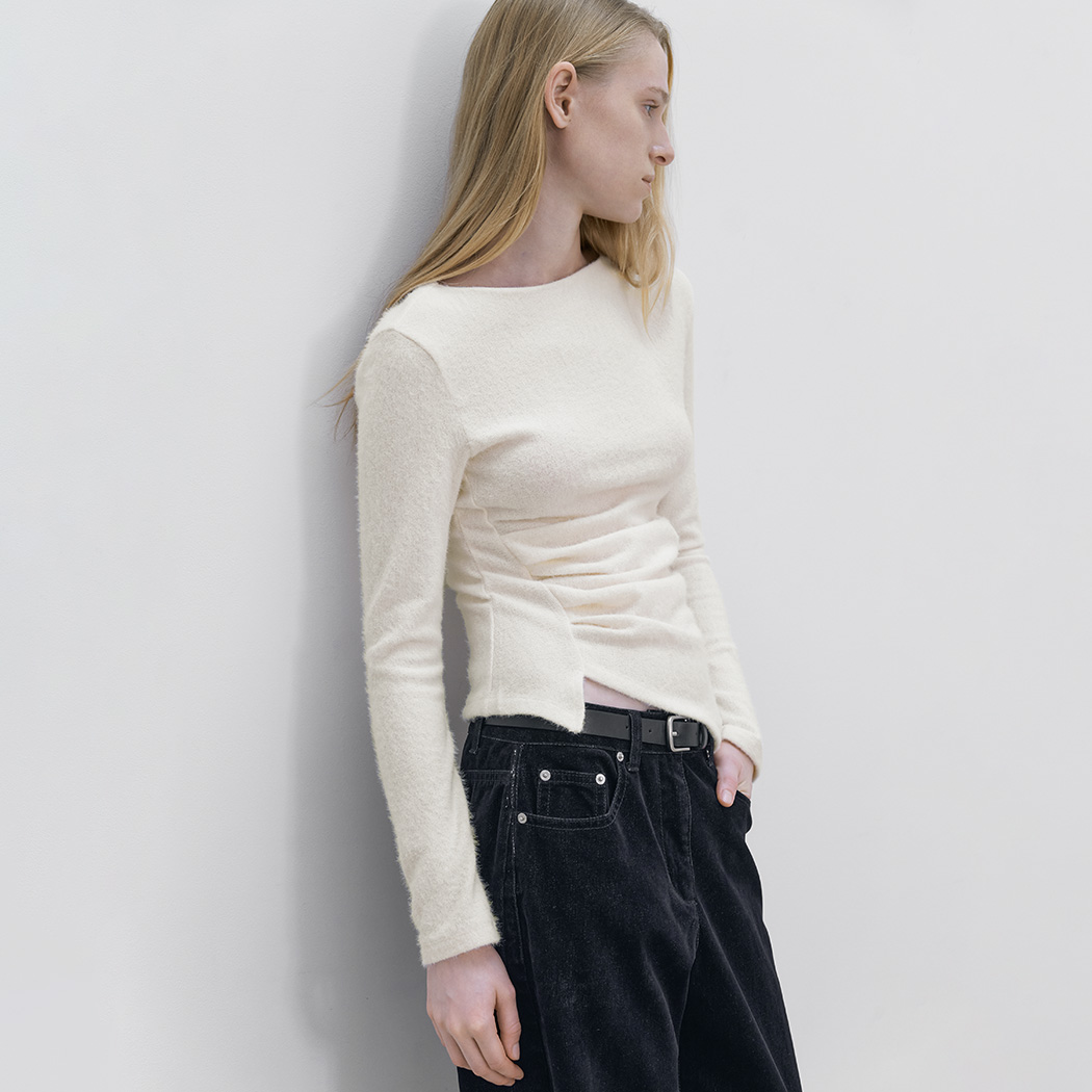 (T-7366)LOND2 HAIRY WAIST TUCK BLOUSE
