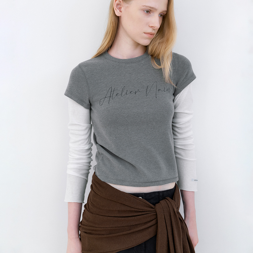 (T-7342)AN GLITTER PRINT SLIM TEE SET-UP