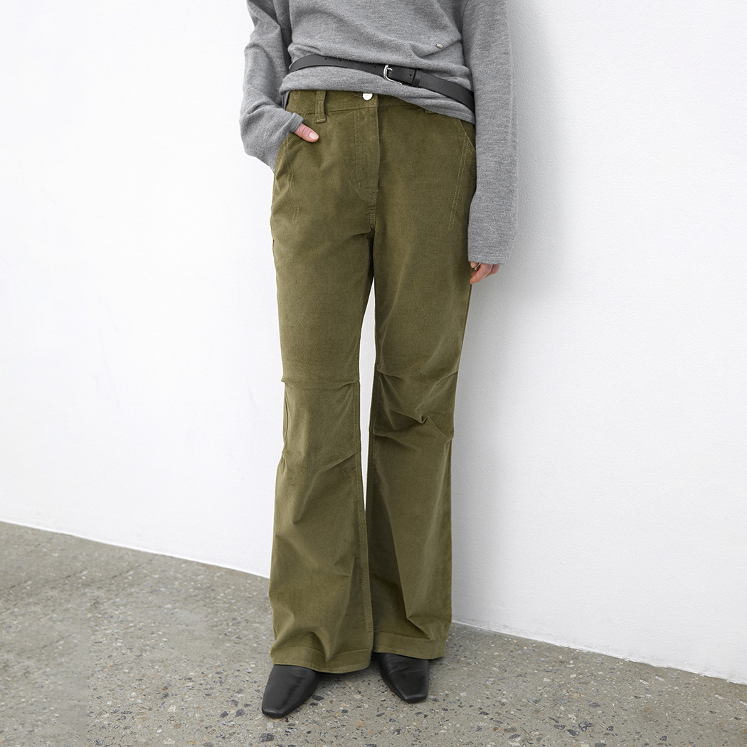 (PT-5834)COTTON VELVET BOOTSCUT TUCK PANTS