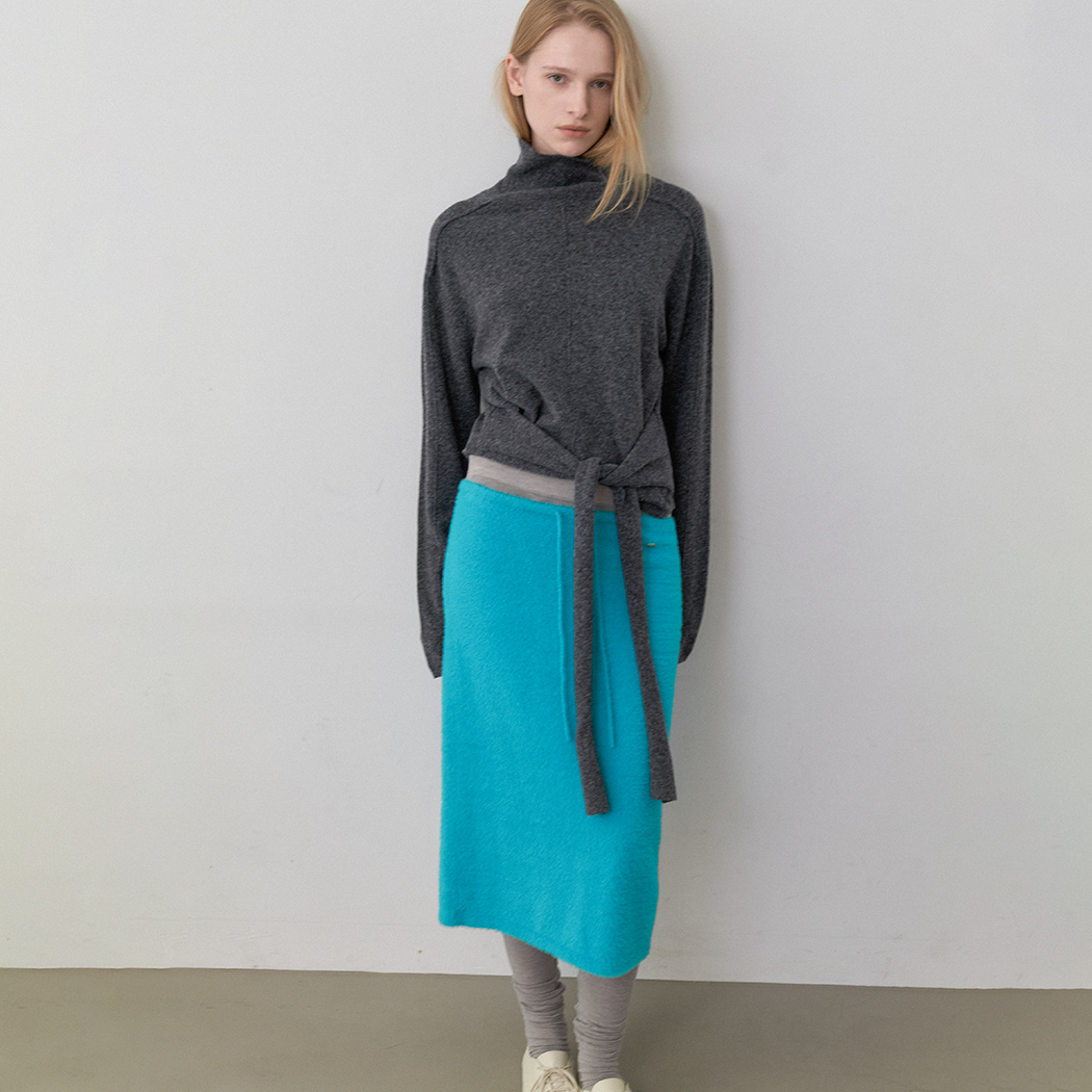 (SK-5136)FAKE ANGORA MIDI KNIT SKIRT