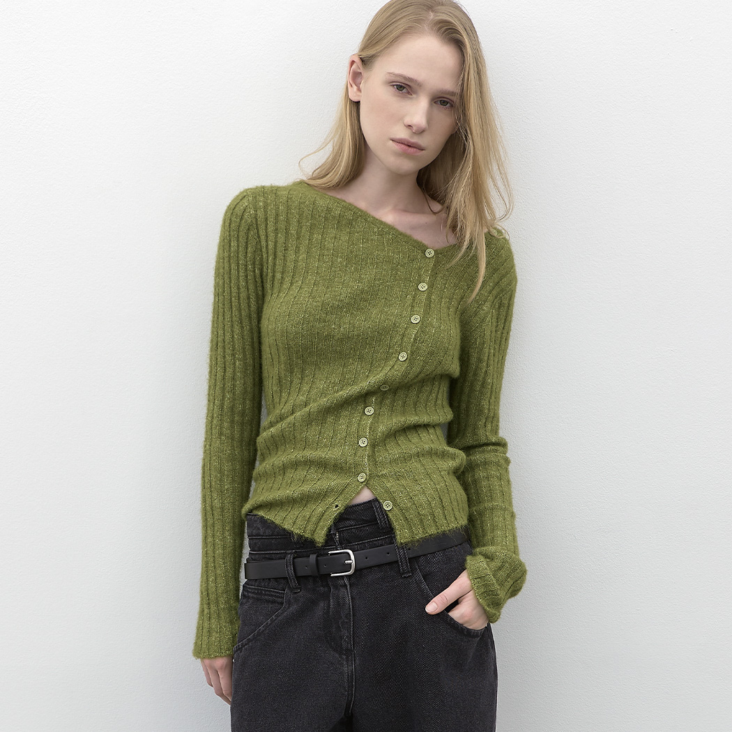 (CD-2295)SLIM RIBBED ASYMMENTRY KNIT CARDIGAN