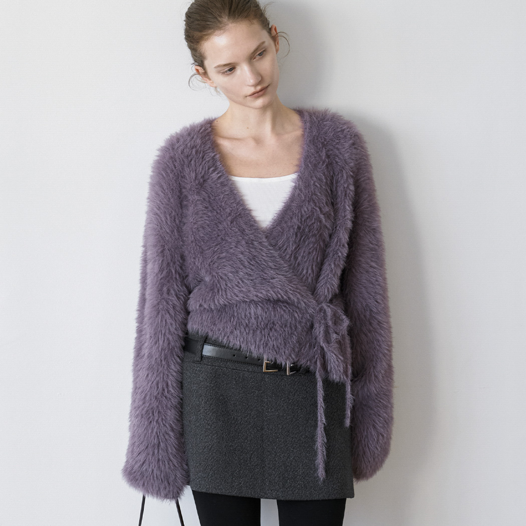 (CD-2297)LONG HAIRY WRAP TIE CARDIGAN