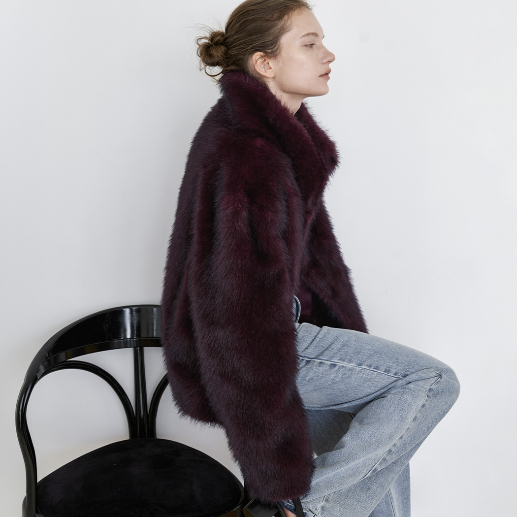 (JK-3083)HIGH NECK SHORT VEGAN COLOR FUR JACKET